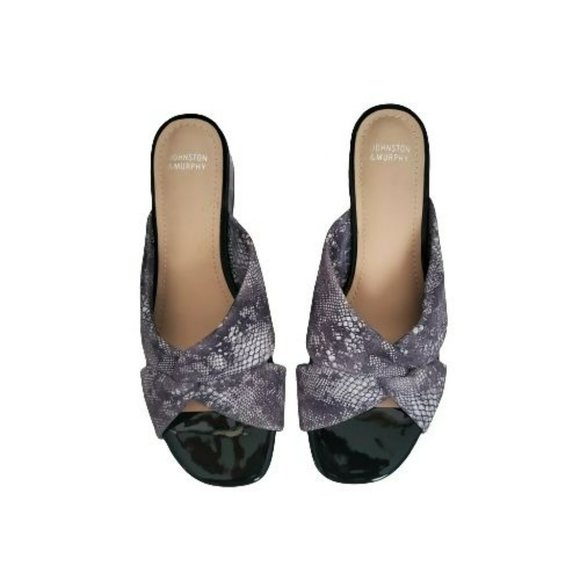Johnston & Murphy Georgie Black Snake-Print Kid Suede Block Heel Slide Size 7 - Picture 6 of 10